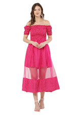 Thumbnail for PAVONINE Rani Color Polka Dot Net Kansai Dress For Women - Distacart