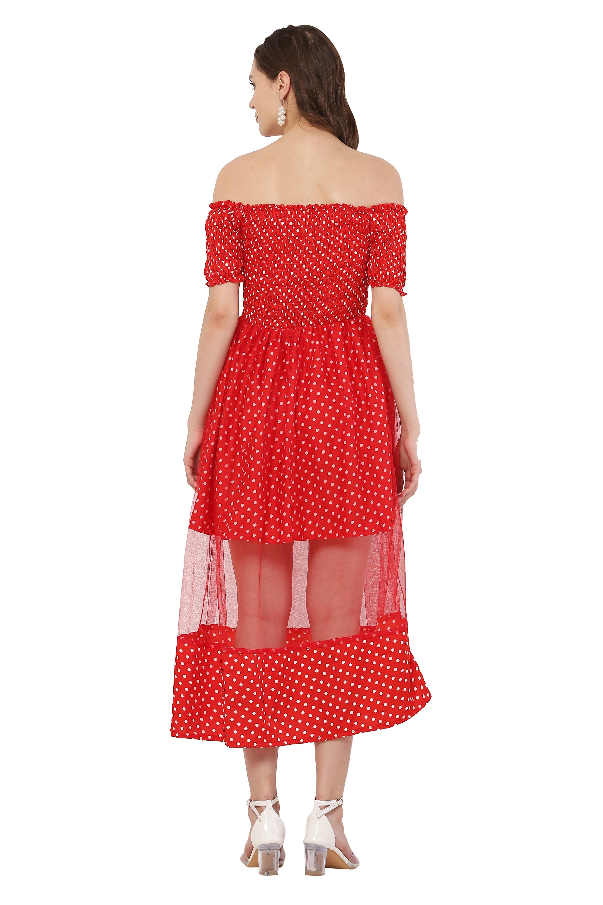 PAVONINE Red Color Polka Dot Net Kansai Dress For Women - Distacart