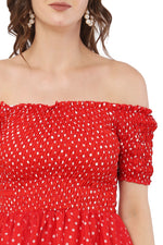 Thumbnail for PAVONINE Red Color Polka Dot Net Kansai Dress For Women - Distacart