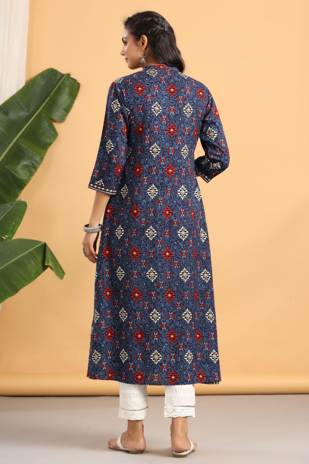 Juniper Womens Indigo Rayon Printed A-Line Kurta - Distacart