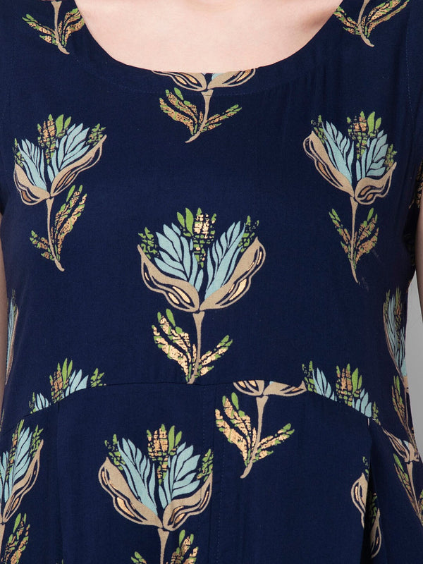 Kalini Women Blue Ethnic Motifs Printed A-Line Kurta - Distacart