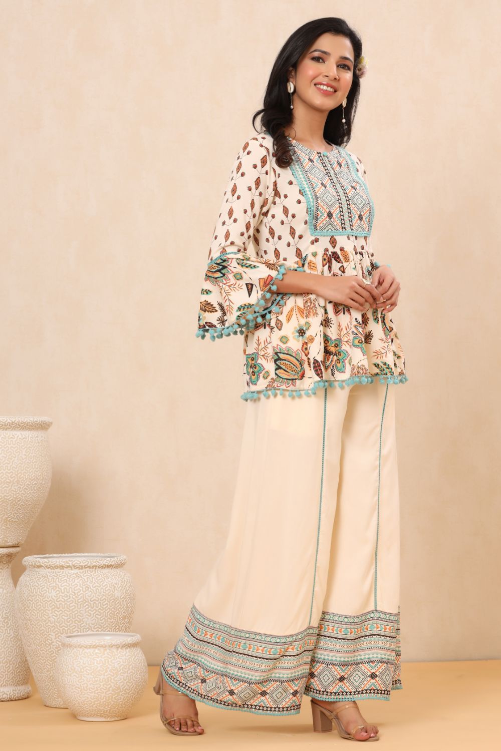 Juniper Womens Ivory Floral Printed Rayon Clothing Set - Distacart