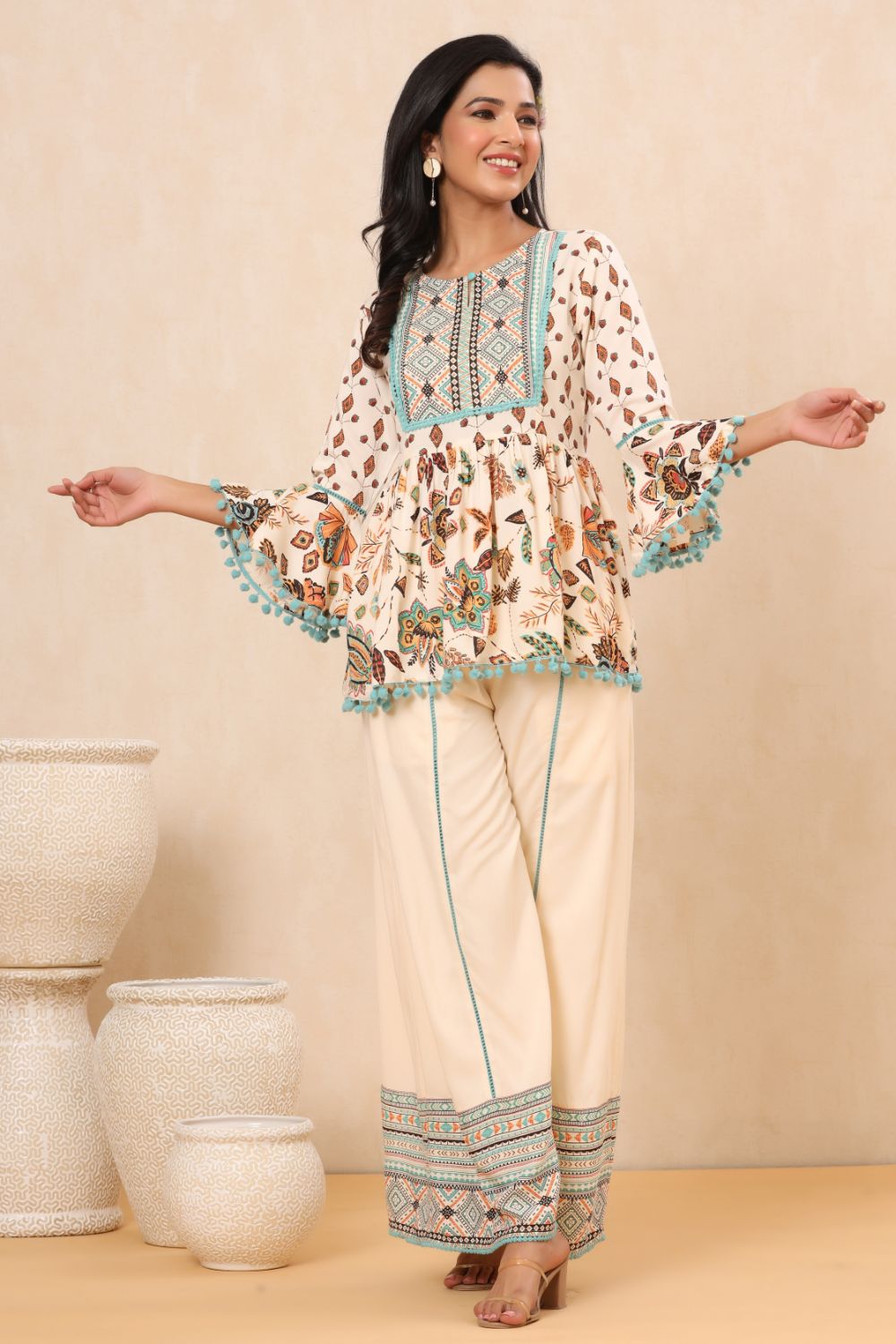 Juniper Womens Ivory Floral Printed Rayon Clothing Set - Distacart