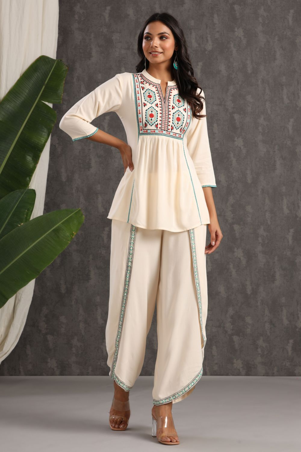 Juniper Womens Ivory Rayon Embroidered Peplum Clothing Set - Distacart