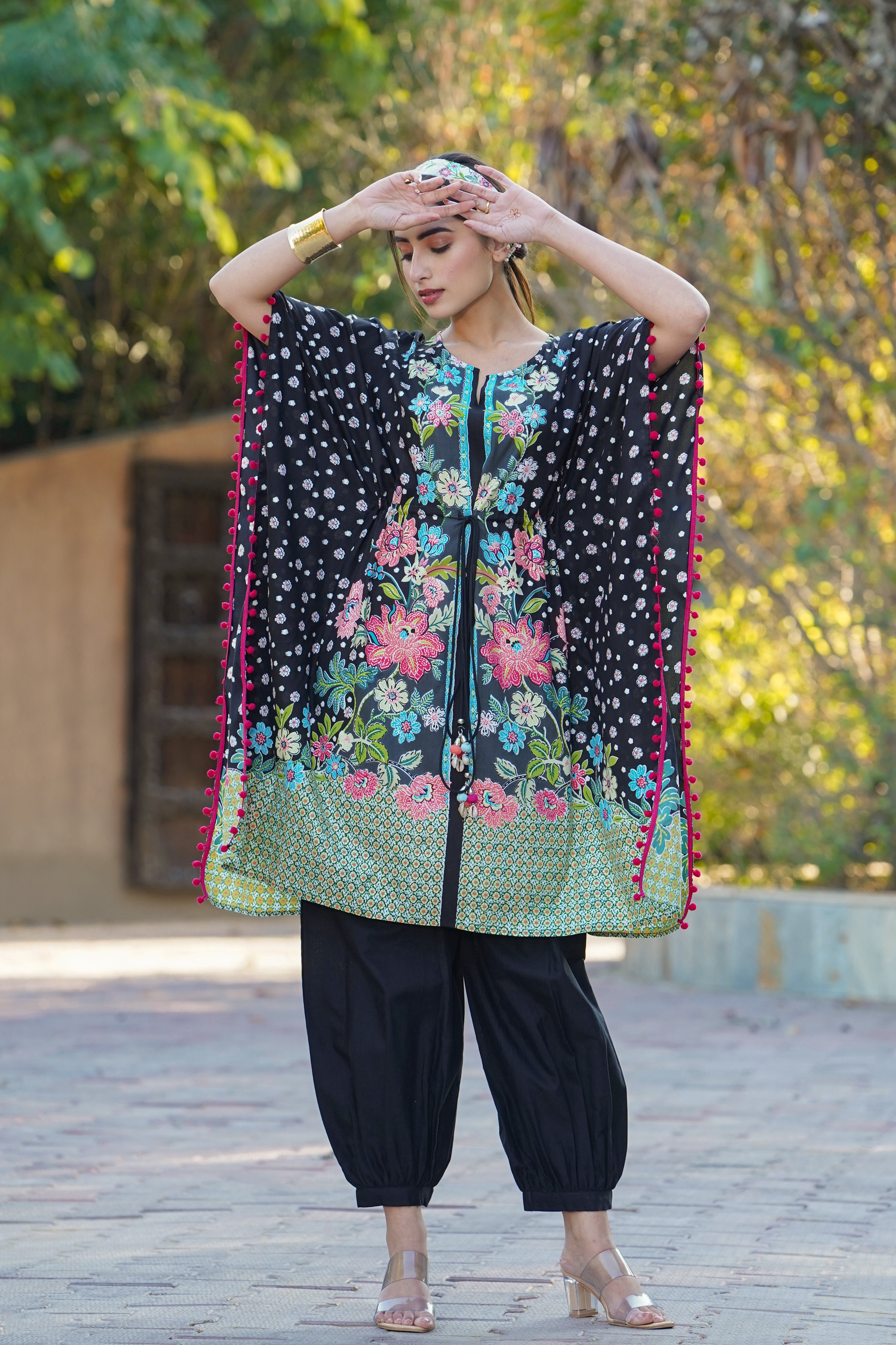 Juniper Womens Black Rayon Multi Color Floral Printed Kaftan - Distacart