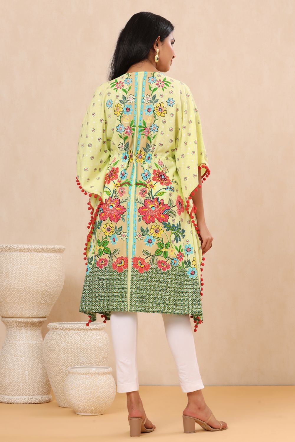 Juniper Womens Lime Yellow Rayon Multi Color Floral Printed Kaftan - Distacart