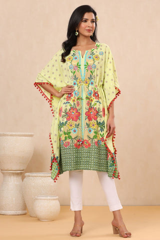 Juniper Womens Lime Yellow Rayon Multi Color Floral Printed Kaftan - Distacart