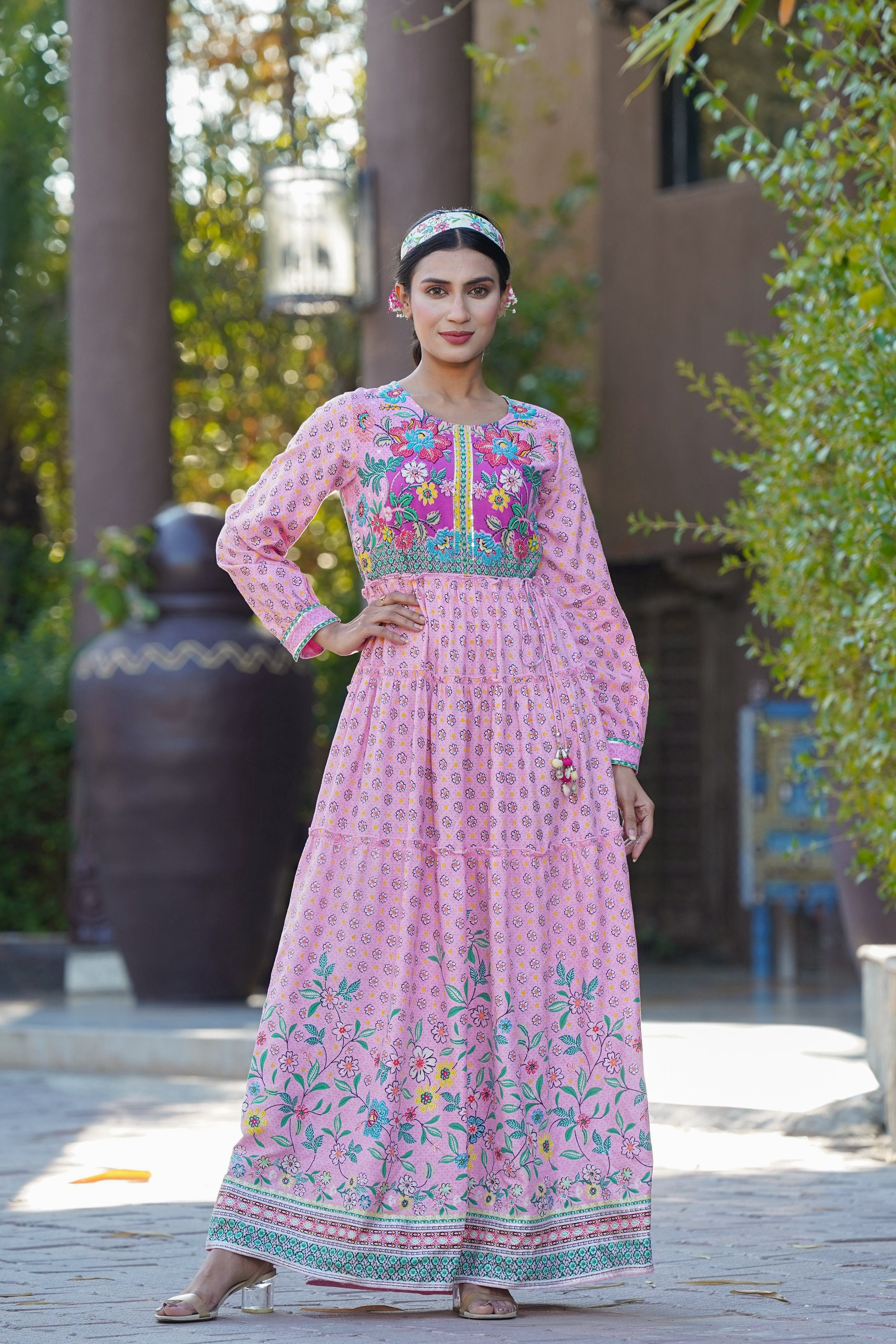 Juniper Womens Pink Cambric Floral Printed Tiered Maxi Dress - Distacart