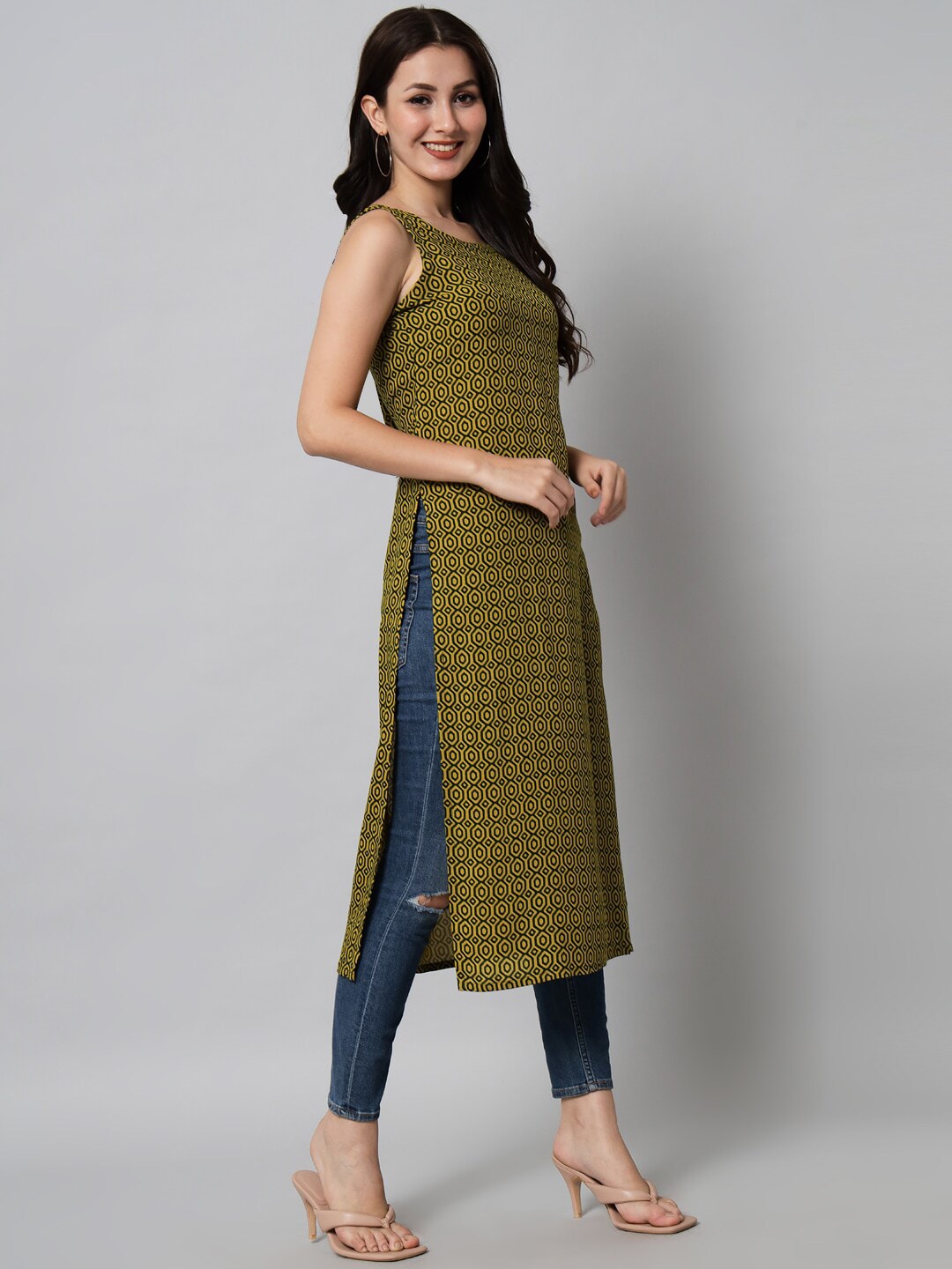 Kalini Women Green Geometric Printed Kurta - Distacart