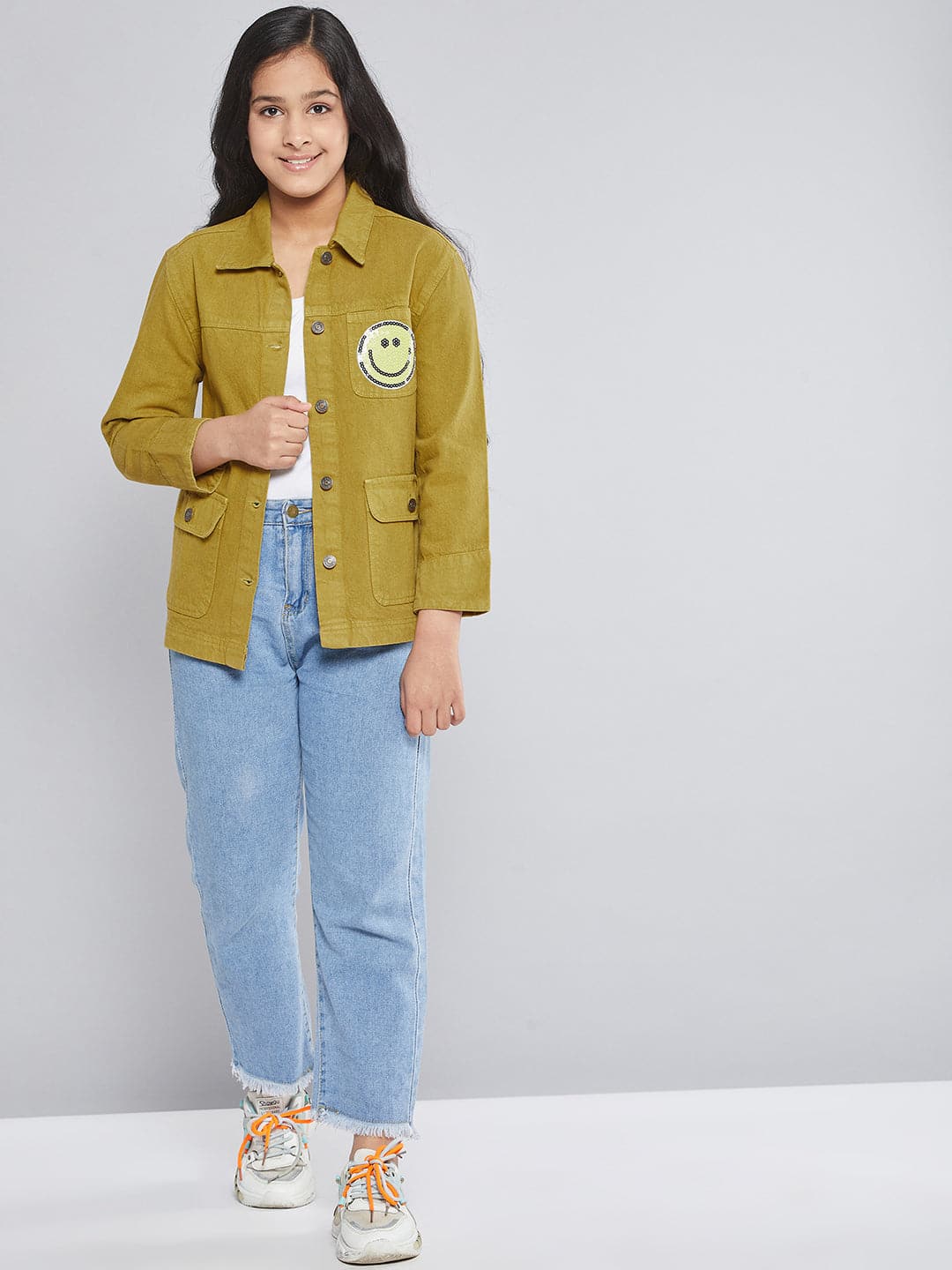 Love Tree Denim Womens Medium Jean Jacket Yellow Cotton Collar Button 8670  | eBay