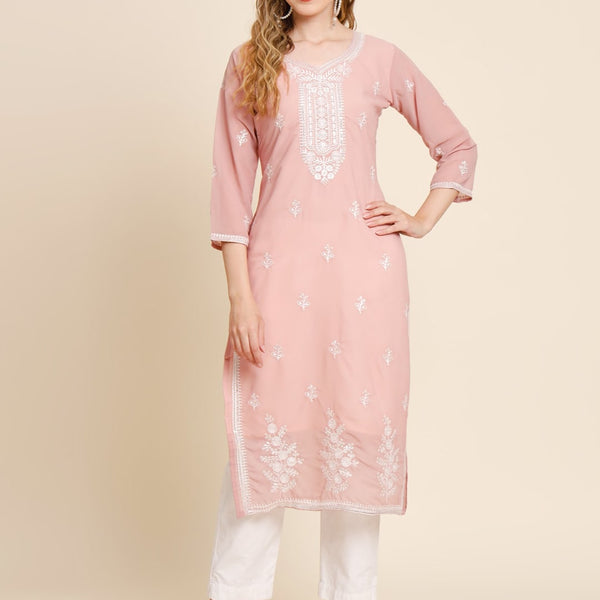 HERE&NOW Ethnic Motifs Embroidered Sequined Georgette Kurta - Distacart