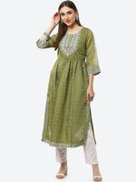 Thumbnail for Biba Women Green Ethnic Motifs Printed Flared Sleeves Thread Work Anarkali Kurta - Distacart