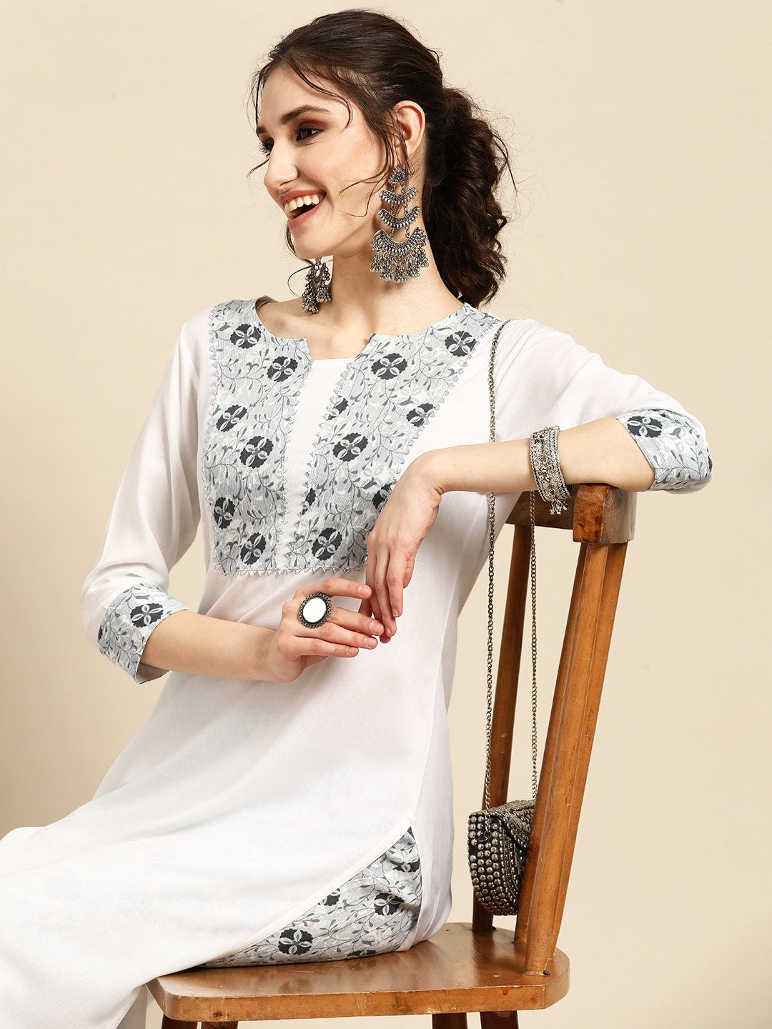 Sangria Floral Yoke Design Regular Gotta Patti Kurta with Palazzos - Distacart
