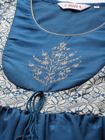 Thumbnail for Biba Women Teal Blue & Golden Ethnic Motifs Yoke Design A-Line Kurta - Distacart