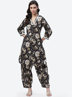 Thumbnail for Biba Women Black Ethnic Motifs Printed Straight Pure Cotton Kurta with Salwar - Distacart