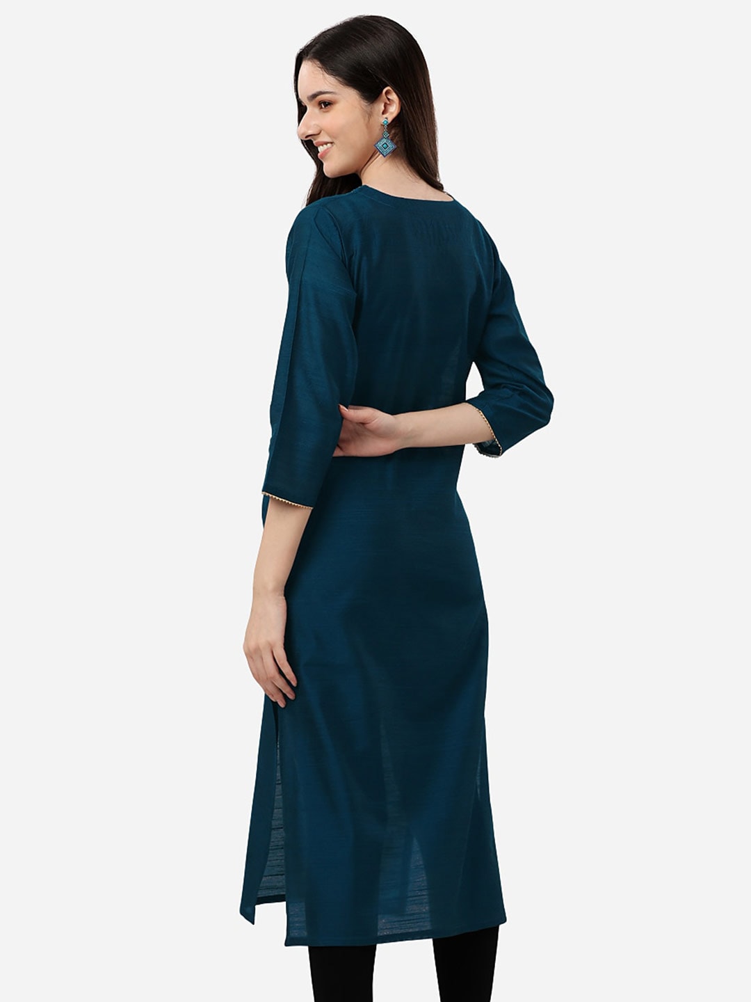 HERE&NOW Women Teal Ethnic Motifs Embroidered Kurta - Distacart