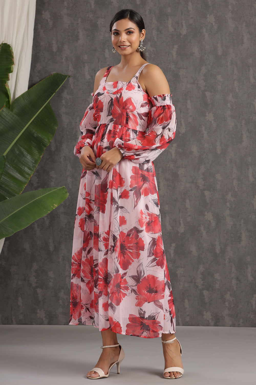 Juniper Women's Lightpink Chiffon Printed Flared Dress - Distacart