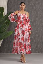 Thumbnail for Juniper Women's Lightpink Chiffon Printed Flared Dress - Distacart