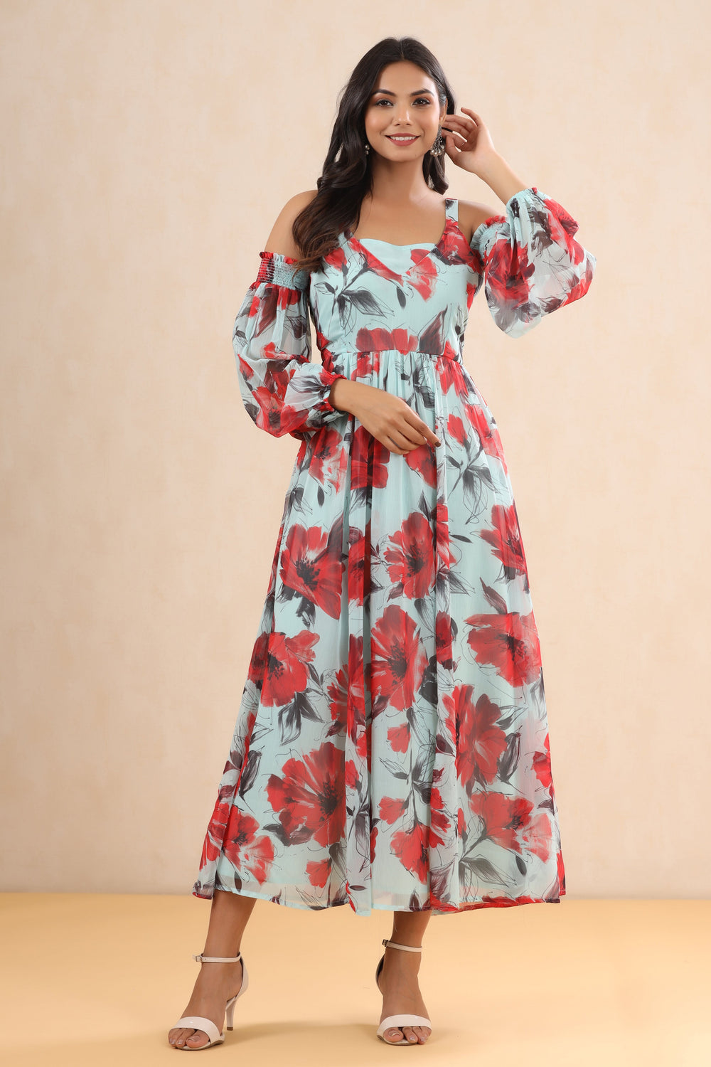 Juniper Women's Mint Chiffon Printed Flared Dress - Distacart