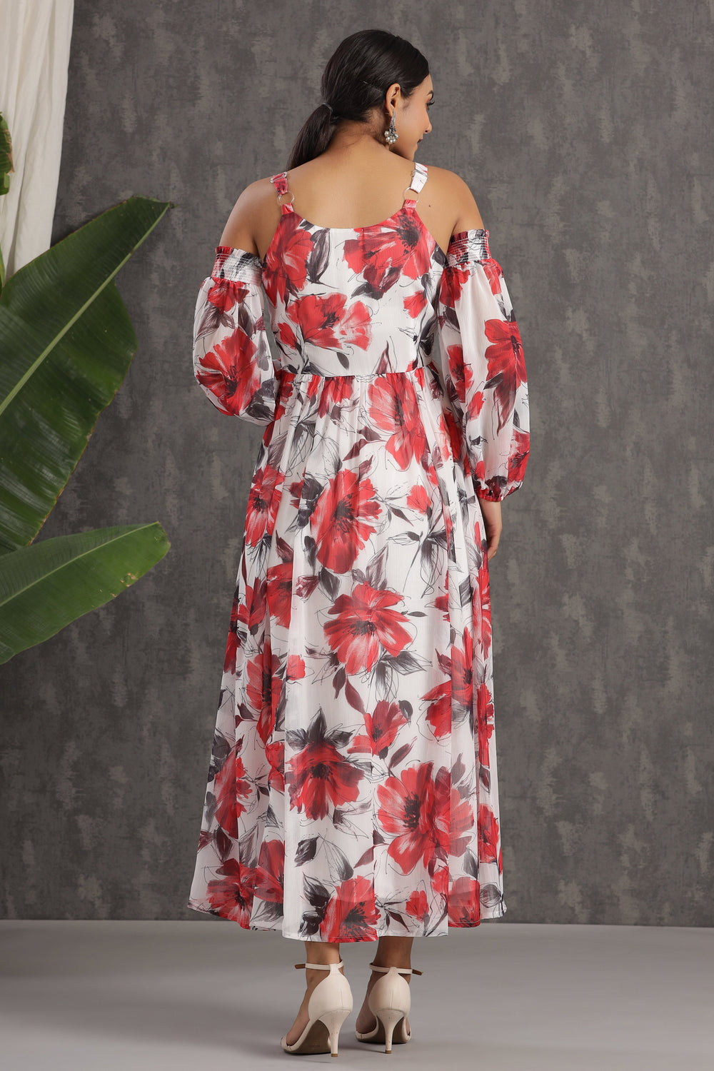 Juniper Women's White Chiffon Printed Flared Dress - Distacart