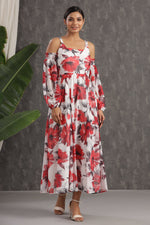 Thumbnail for Juniper Women's White Chiffon Printed Flared Dress - Distacart