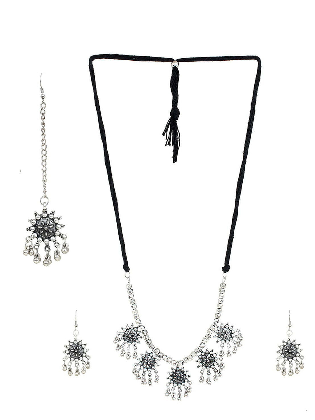 Cardinal Silver-Toned Oxidised Jewellery Set - Distacart