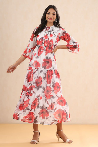 Juniper Womens White Chiffon Floral Printed Tiered Dress - Distacart