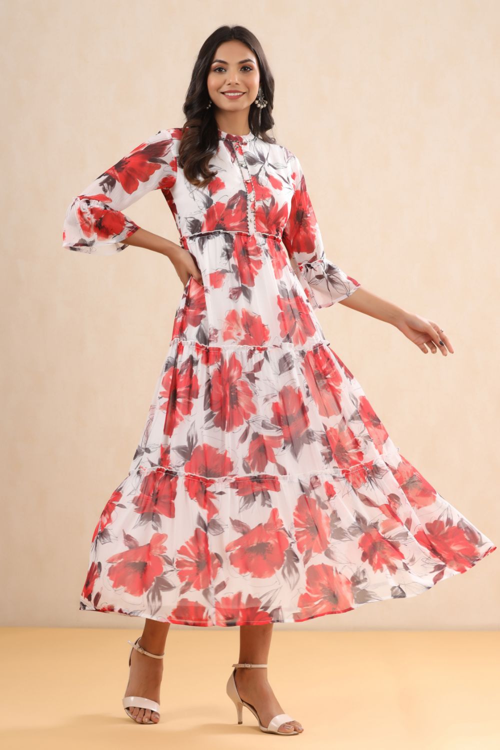 Juniper Womens White Chiffon Floral Printed Tiered Dress - Distacart