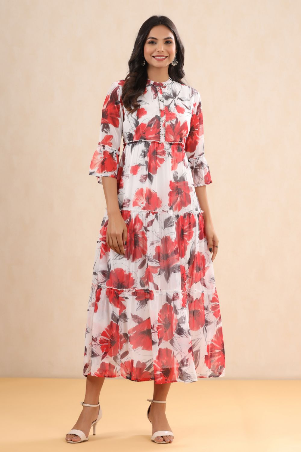 Juniper Womens White Chiffon Floral Printed Tiered Dress - Distacart