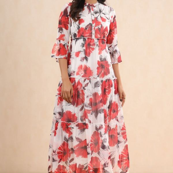 Juniper Womens White Chiffon Floral Printed Tiered Dress - Distacart