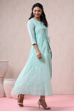 Thumbnail for Juniper Womens Mint Georgette Foil Printed Double Layred Anarkali Dress - Distacart
