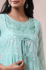Thumbnail for Juniper Womens Mint Georgette Foil Printed Double Layred Anarkali Dress - Distacart