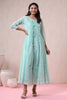 Juniper Womens Mint Georgette Foil Printed Double Layred Anarkali Dress - Distacart