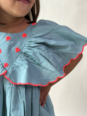 ArthLife Pale Blue Neon Embroidered Dress - Distacart