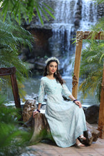 Thumbnail for Juniper Womens Bluemulti Georgette Foil Printed Anarkali Dress - Distacart