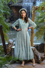 Thumbnail for Juniper Womens Bluemulti Georgette Foil Printed Anarkali Dress - Distacart