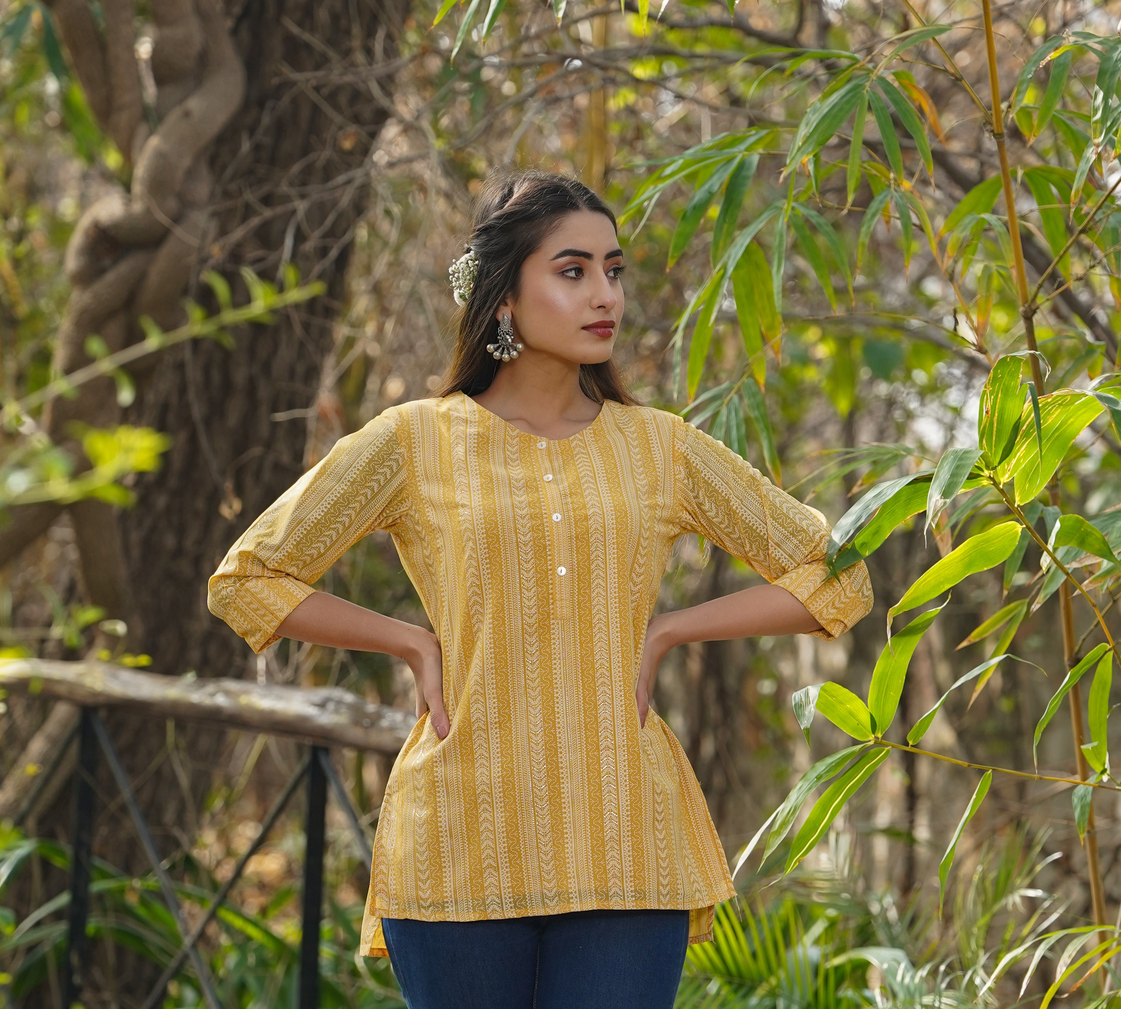 Juniper Women Yellow Georgette Printed High-Low Tunic - Distacart