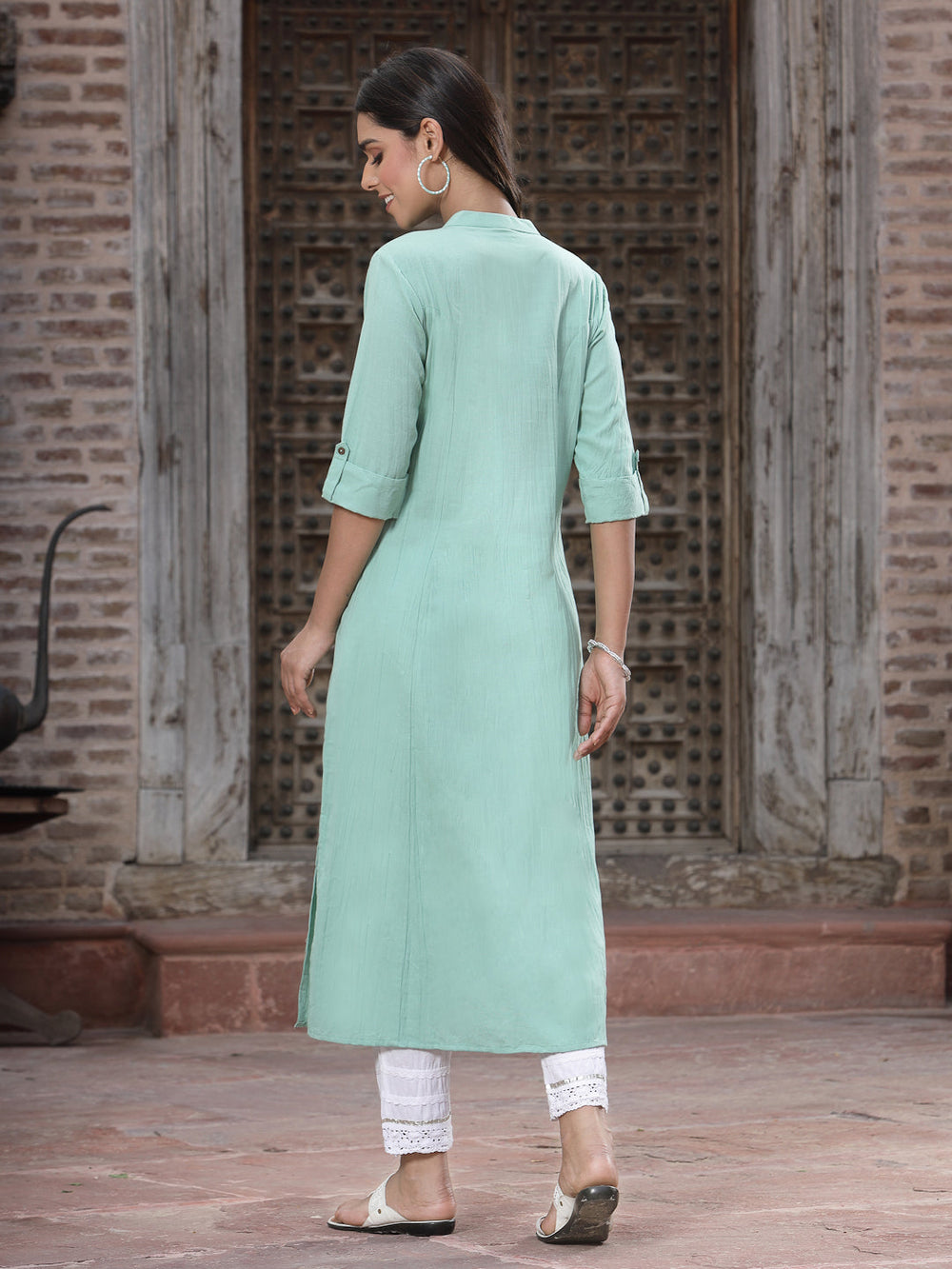 Juniper Women`s Green Cotton Flex Solid A-Line Kurta - Distacart