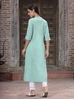 Thumbnail for Juniper Women`s Green Cotton Flex Solid A-Line Kurta - Distacart