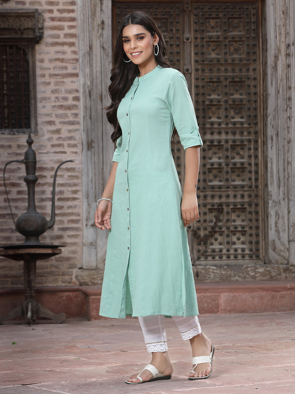 Juniper Women`s Green Cotton Flex Solid A-Line Kurta - Distacart