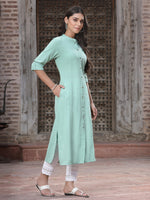 Thumbnail for Juniper Women`s Green Cotton Flex Solid A-Line Kurta - Distacart