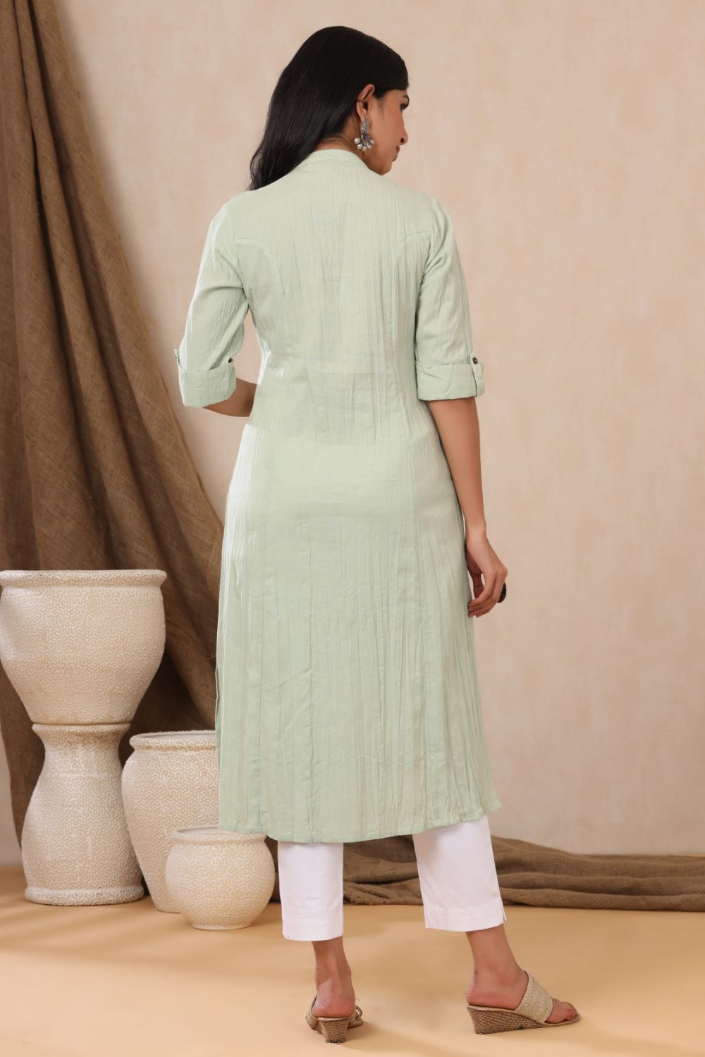 Juniper Womens Mint Cotton Flex Solid A-Line Kurta - Distacart