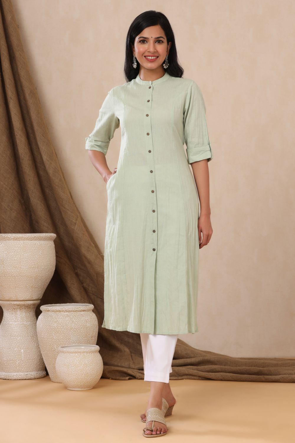 Juniper Womens Mint Cotton Flex Solid A-Line Kurta - Distacart