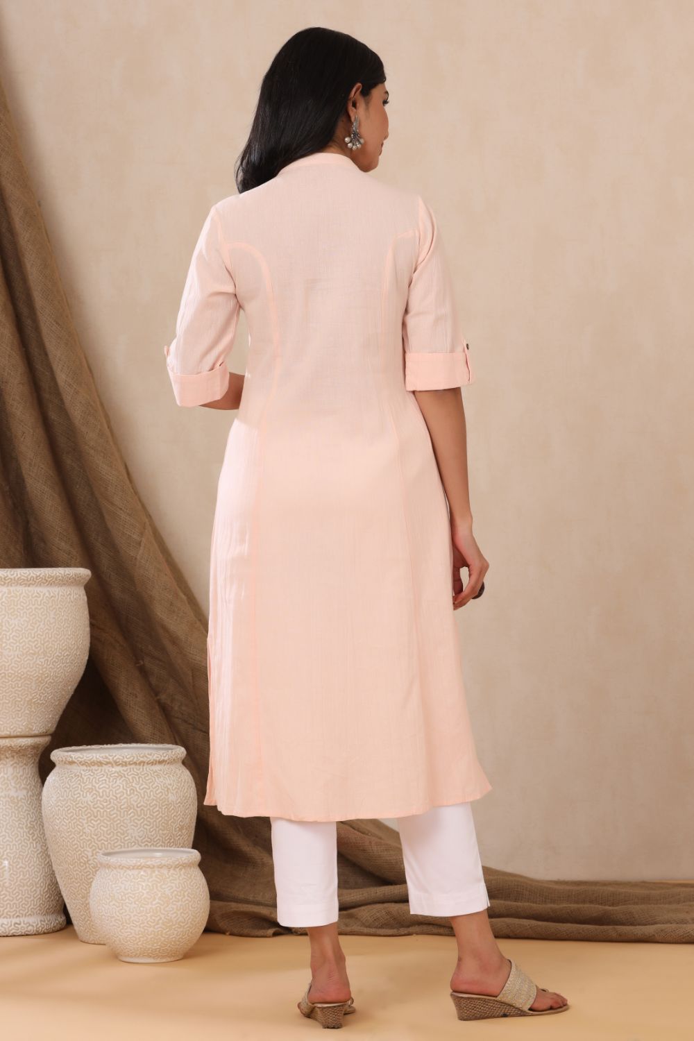 Juniper Womens Peach Cotton Flex Solid A-Line Kurta - Distacart