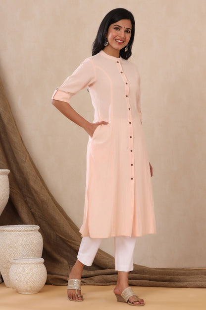 Juniper Womens Peach Cotton Flex Solid A-Line Kurta - Distacart