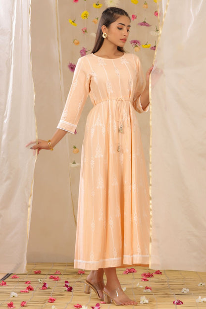 Juniper Womens Peach Rayon Gliter Printed Anarkali Dress - Distacart