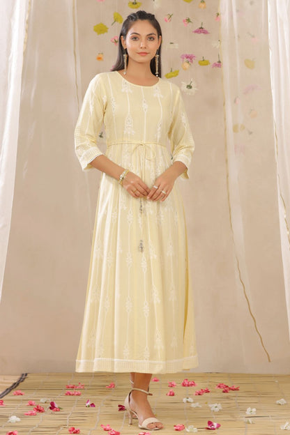 Juniper Womens Yellow Rayon Gliter Printed Anarkali Dress - Distacart