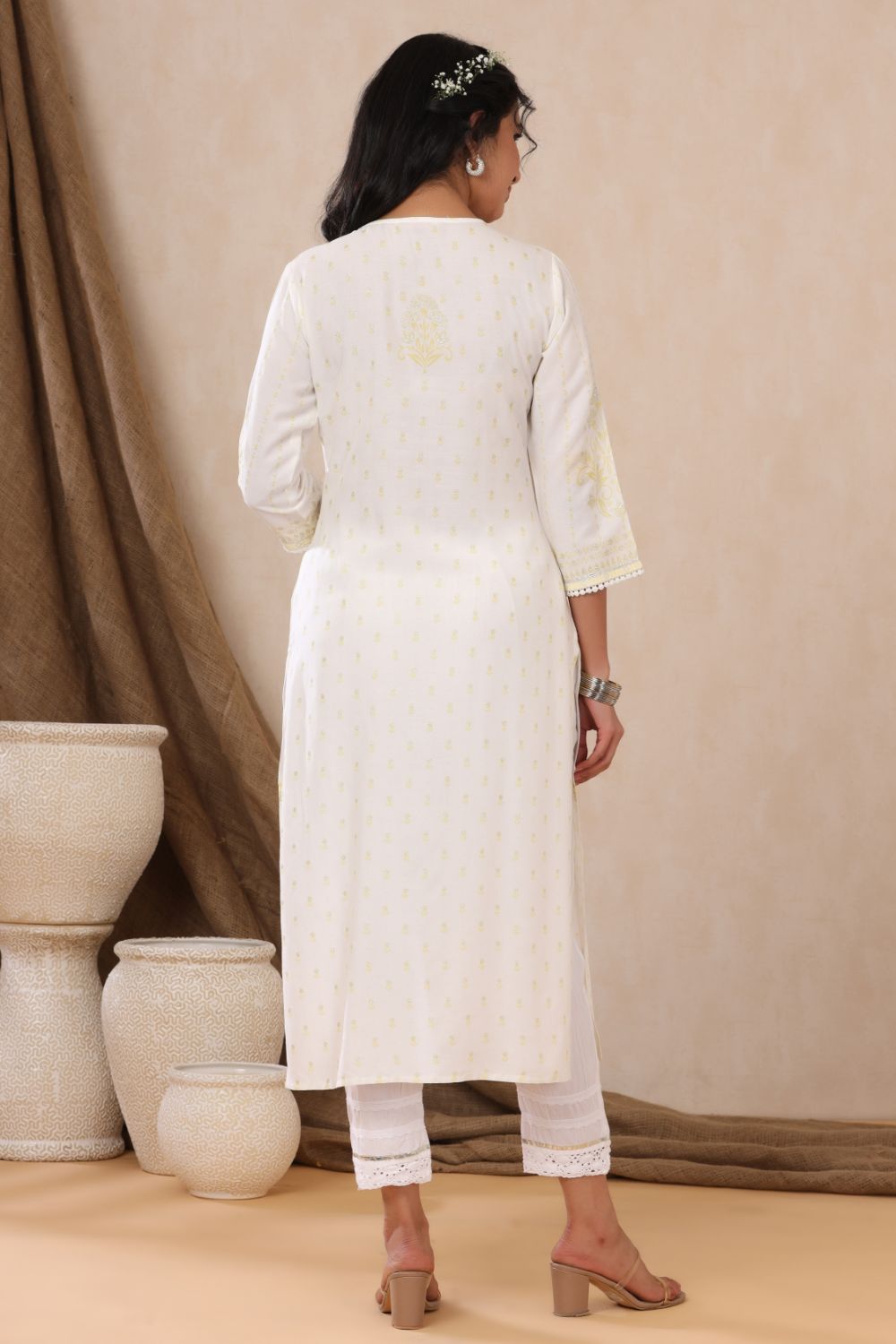 Juniper Womens Off White Rayon Placement Printed Straight Kurta - Distacart