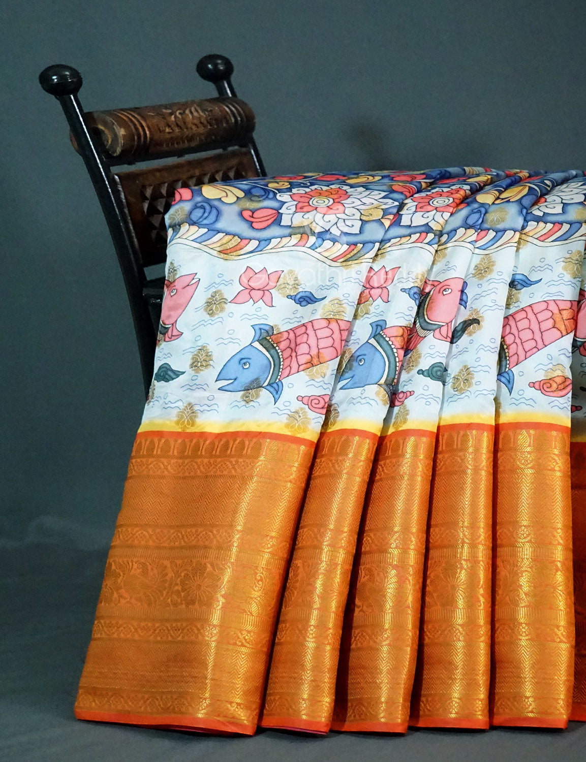 Shades of Sky Blue Colour Floral Design Banaras Semi Silk Saree By Gayathri Reddy Designer Studio - Distacart
