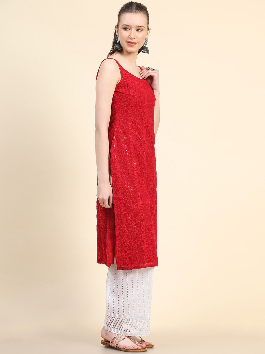 Kalini Paisley Embroidered Sequinned Chikankari Georgette Kurta - Distacart